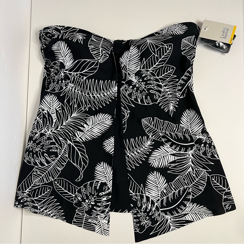 Croft and Borrow NWT swim top tankini black & white palm pattern women's small